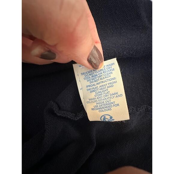 BODEN Cotton Flocked Knit Navy Blue Velvet Polka Dot Long Sleeve Dress Size 14 - Picture 7 of 8